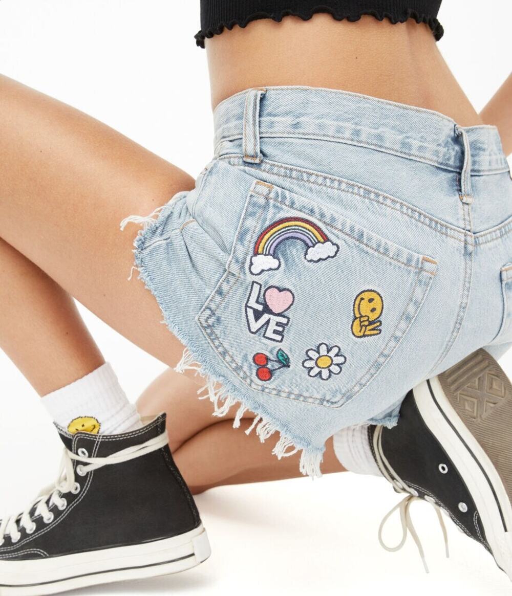 Zara Low Rise Slouchy Boyfriend Patch Denim Shorts Size 10
